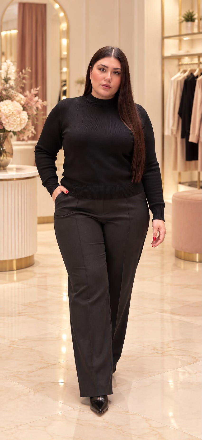 MAGLIONE CURVY BASIC MEZZO COLLO LANA RASATA